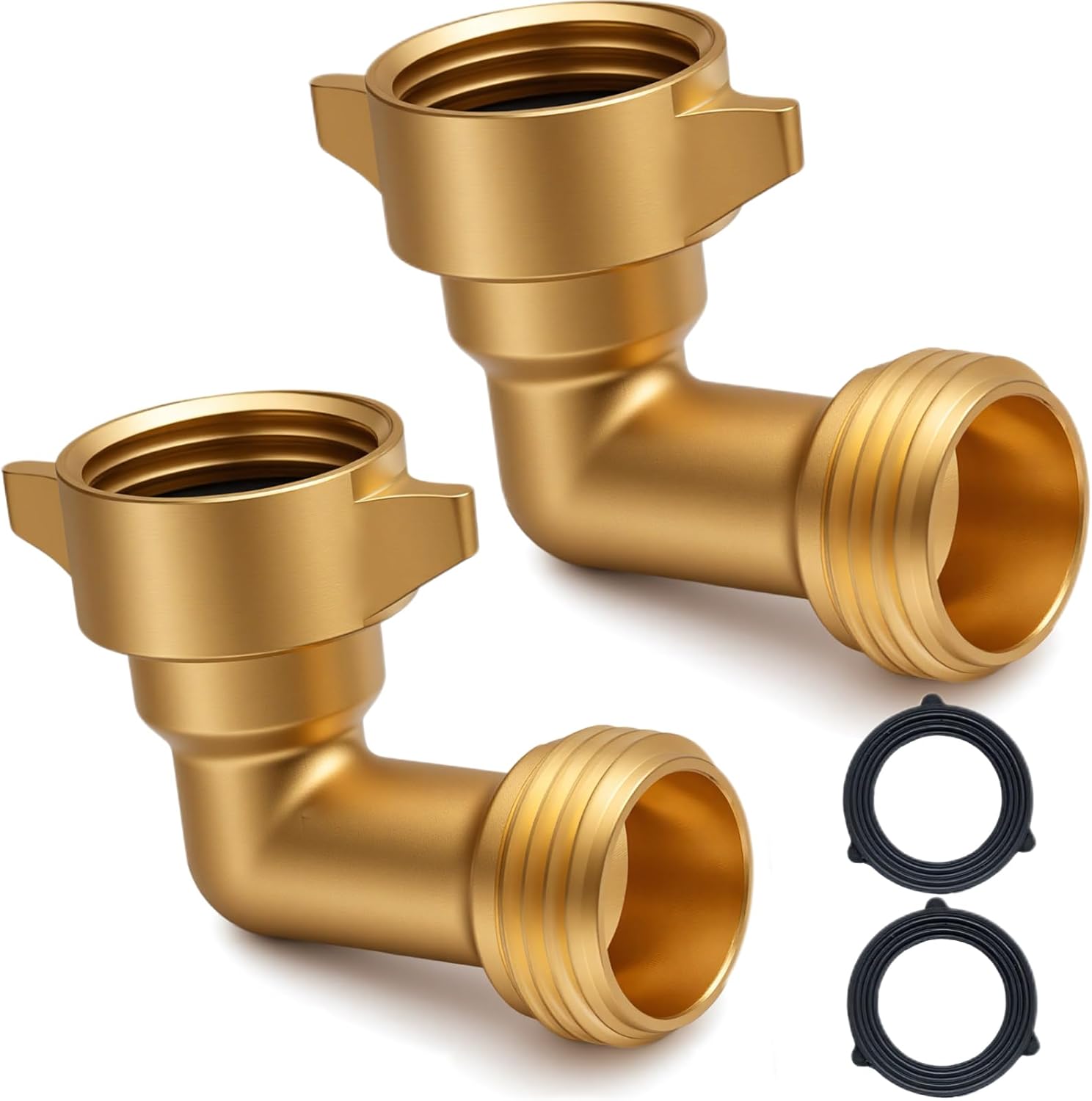 90-Degree Hose Elbow for RVs with Easy Grip Connector - 3/4" Solid Brass 90-Degree Hose Fitting Elbow for RV Water Hoses, Residential Outdoor Faucets, and More