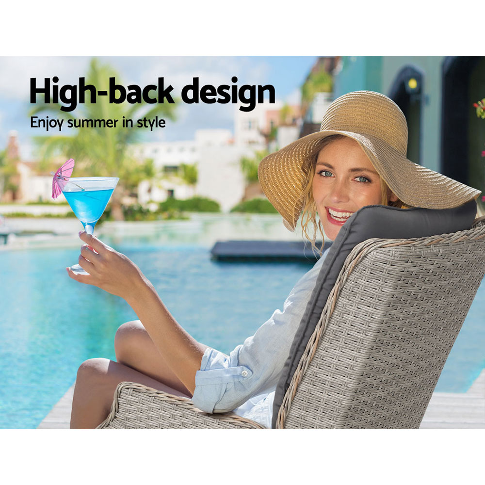 Gardeon 2PC Recliner Chairs Sun lounge Wicker Lounger Outdoor Furniture Adjustable Grey — image 6