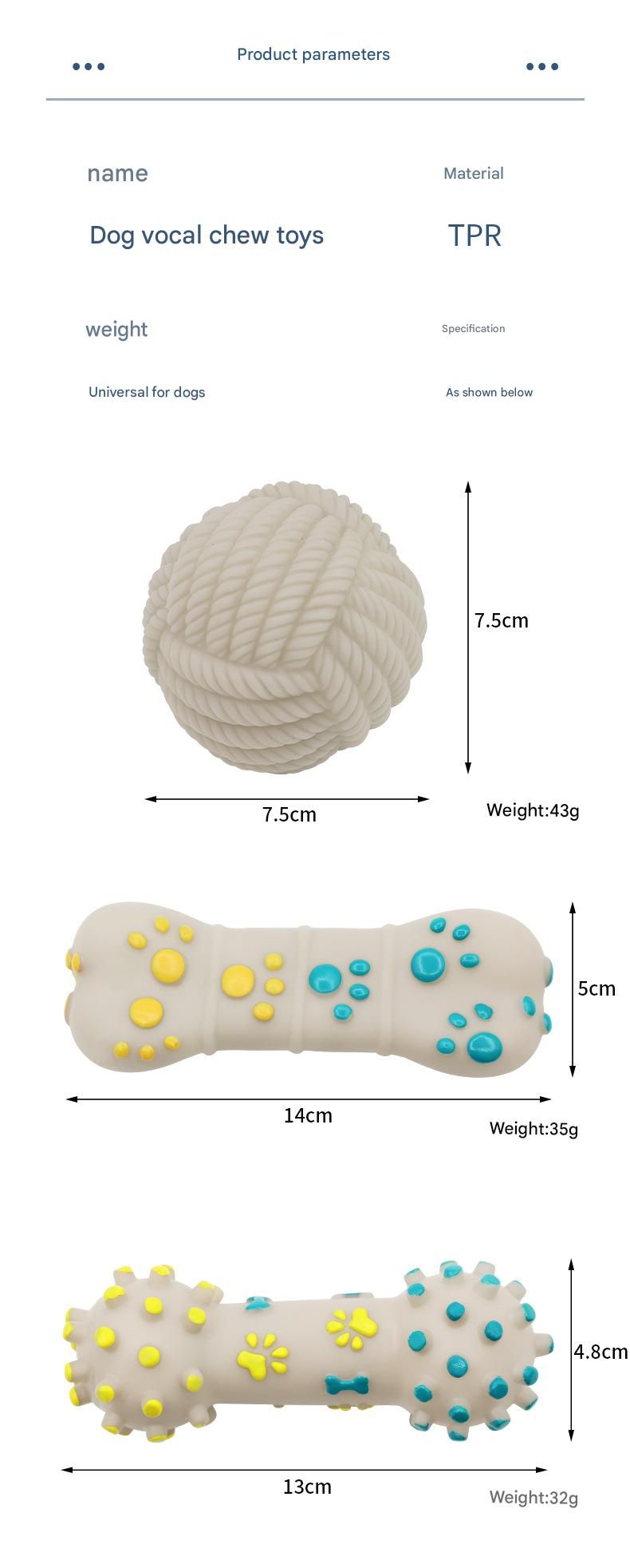 White Rope Ball Durable TPR Dog Chew Toys Set - for Teeth Cleaning - Non-Toxic, Bite-Resistant, Easy Clean - Interactive Play for Medium to Large Dogs — image 4