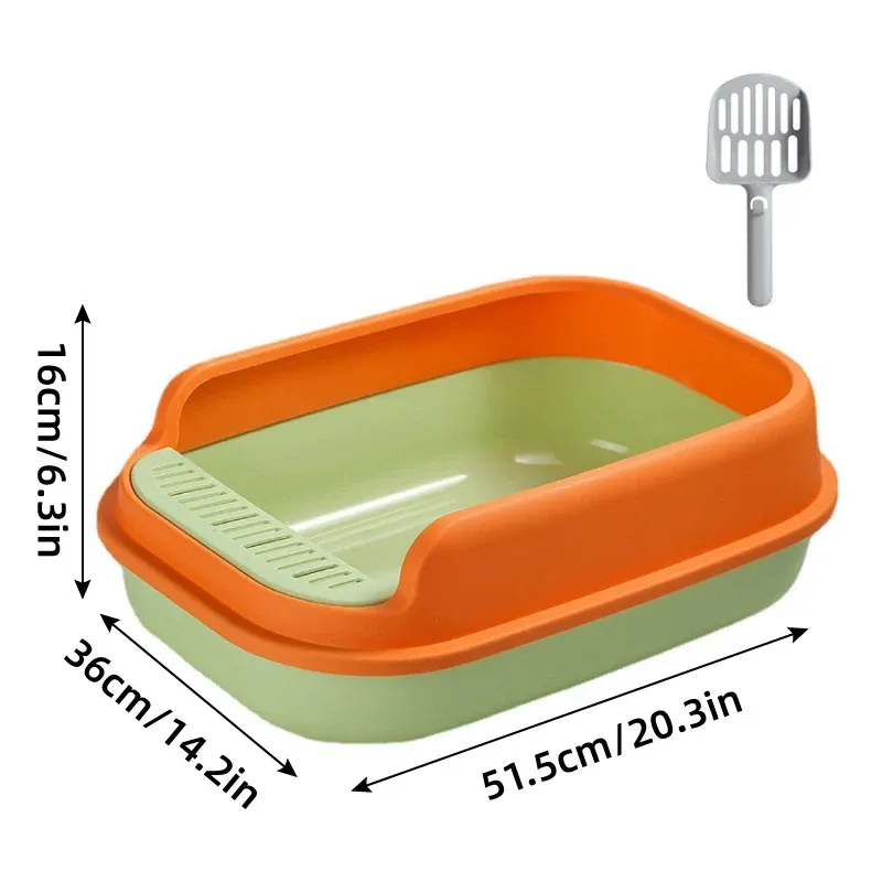 12L Semi Enclosed Large Cat Litter Box with Delivery Shovel Easy Clean Toilet - Green-Orange โ image 3