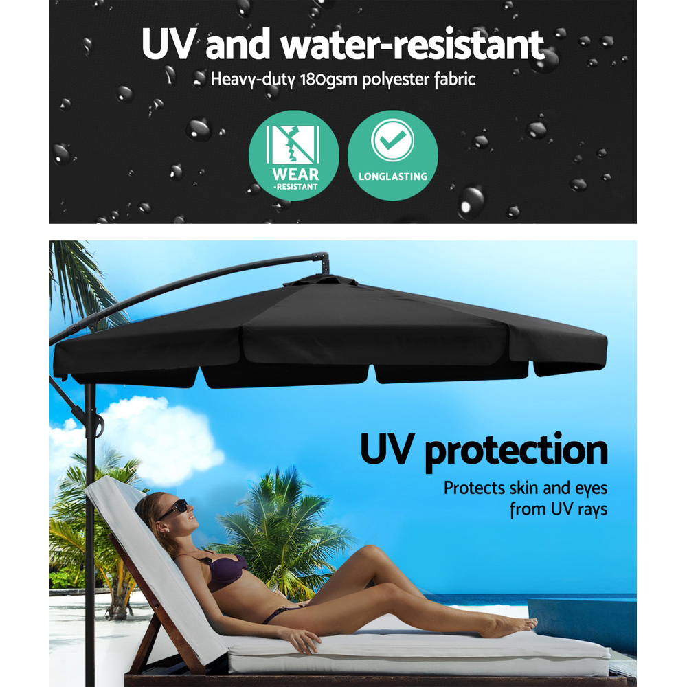 Instahut 3m Outdoor Umbrella w/Base Cantilever Garden Patio Beach Black โ image 4