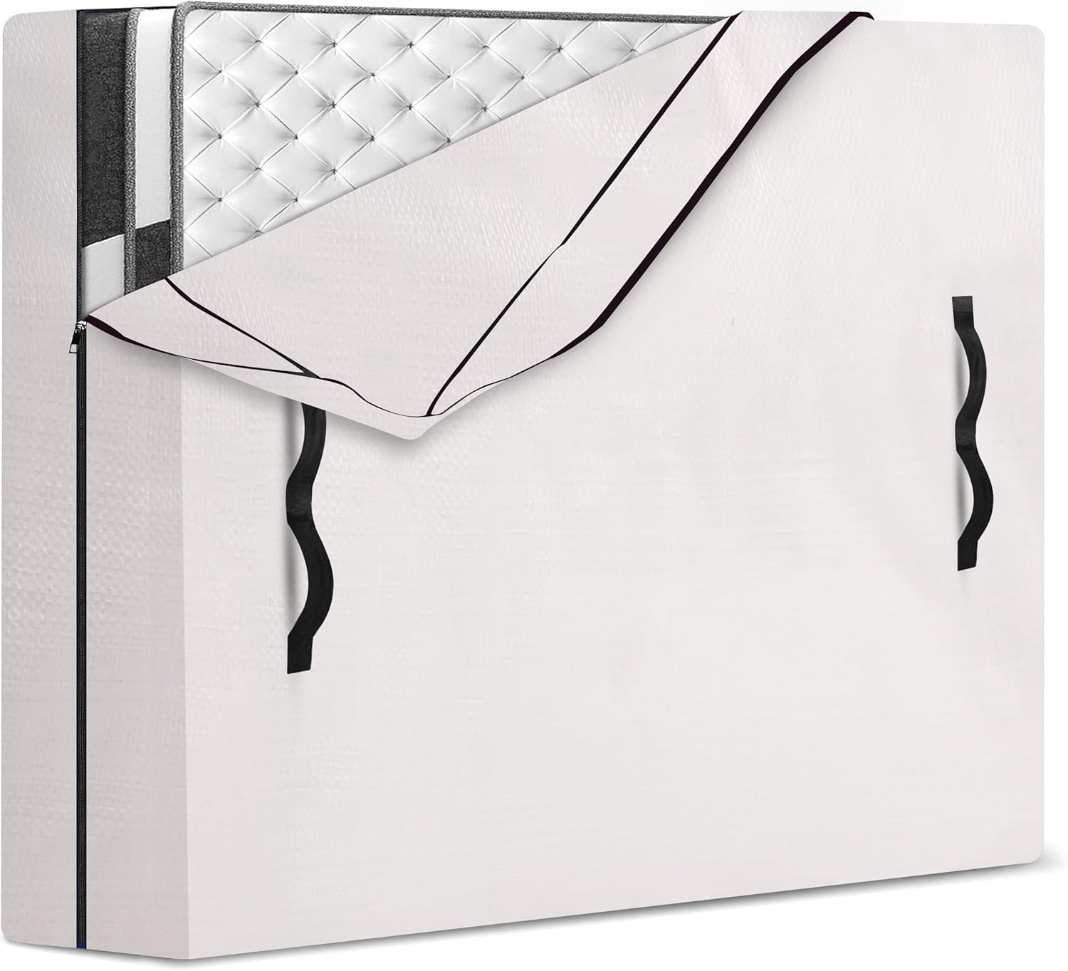 Mattress Bags for Moving and Storage with 8 Handles - Cover Heavy Duty, Strong Zipper Closure, Supplies & Bag Semi-Transparent, Queen