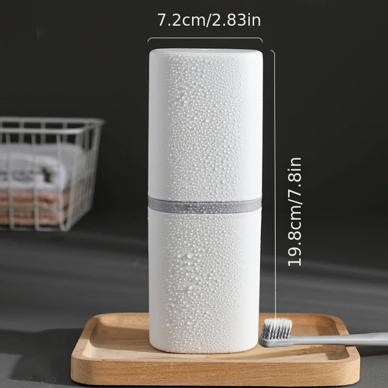 1pc Portable Toothbrush Holder Box, Multi-functional Travel Toothbrush Storage Case, Mouthwash Cup and Toothbrush Container.white