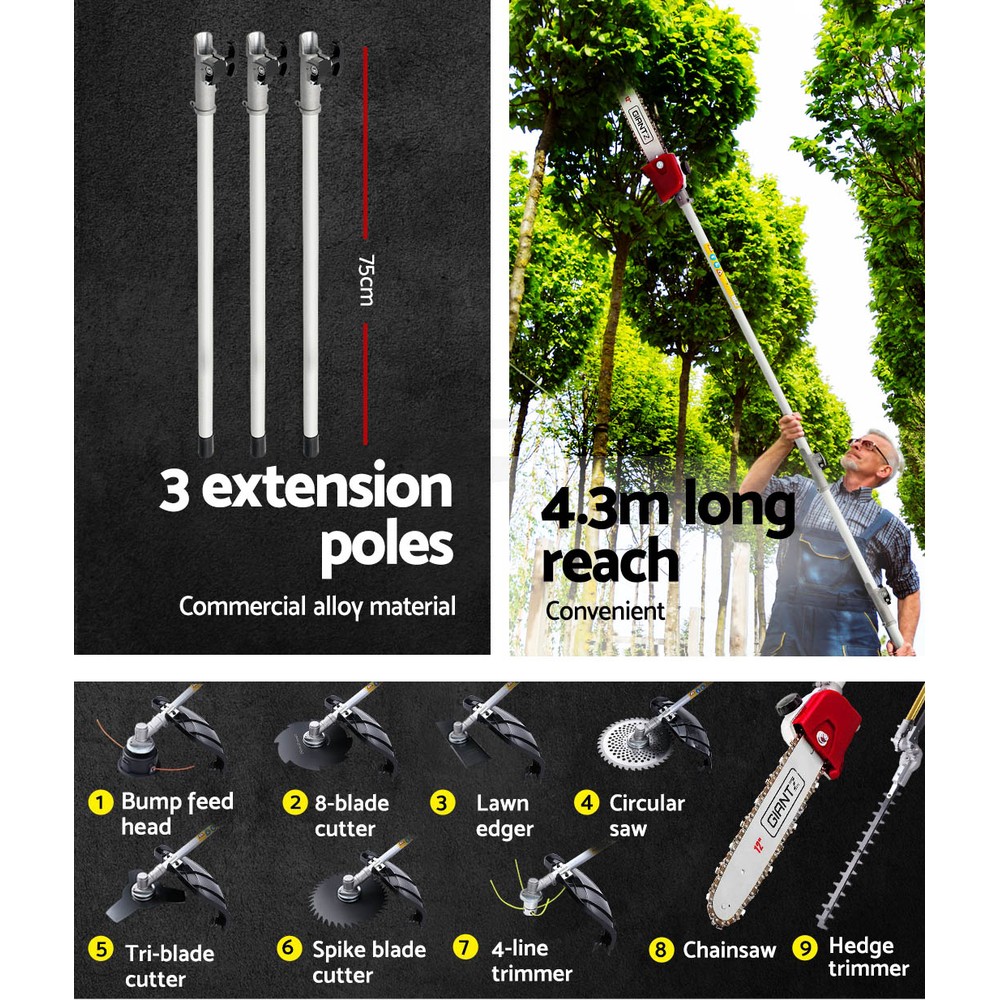 Giantz Pole Chainsaw 2 Stroke Petrol Tree Pruner Long Reach Saw 12 Inch Bar 9 In 1 โ image 3