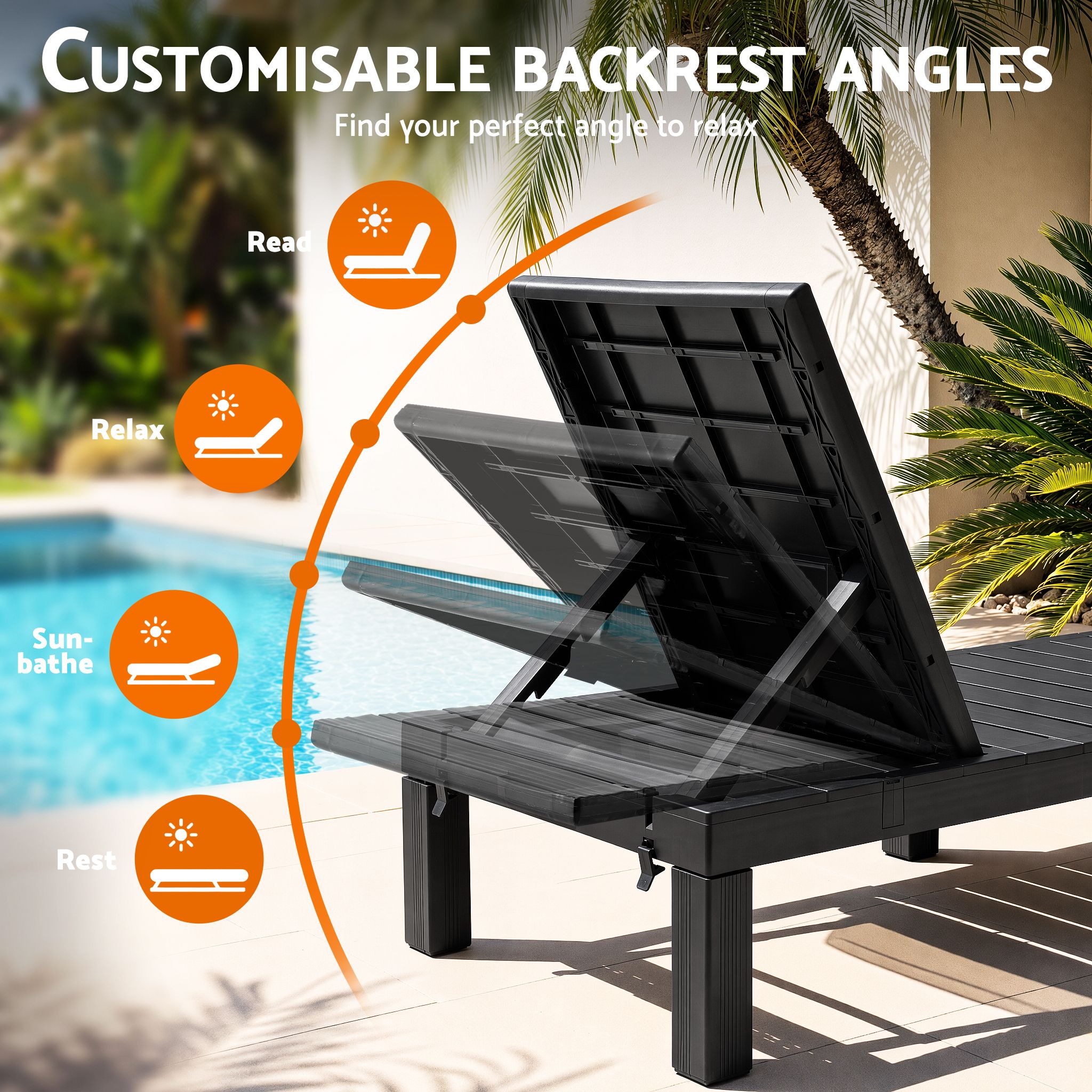 Gardeon Sun Lounge Outdoor Folding Recliner Patio Pool Beach Chair Slatted Black โ image 5