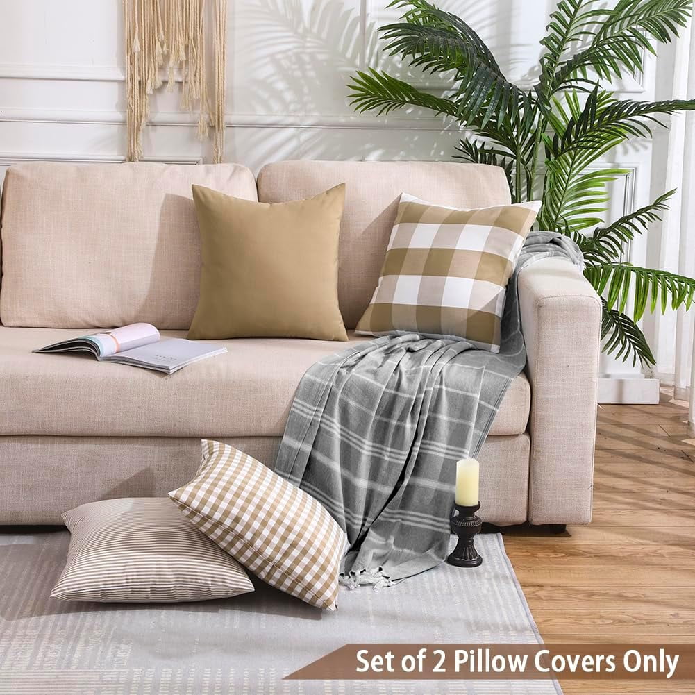 Light Blue Farmhouse Buffalo Plaid Pillow Covers 18x18 Set of 2 Patio Outdoor Decor Neutral Checkered Pillow Covers 18 x 18, Blue and White Gingham Plaid — image 3