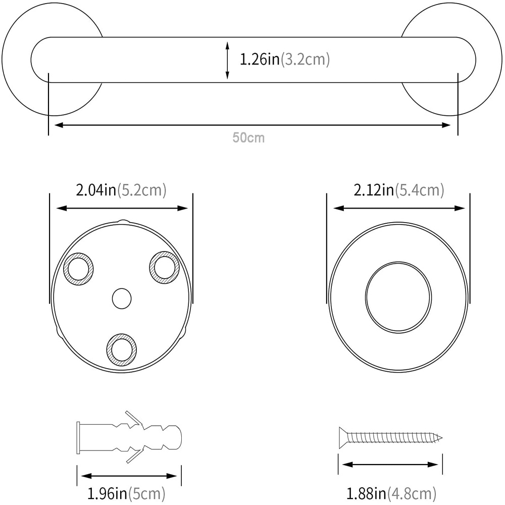 50cm Stainless Steel Handle for Shower Toilet Grab Bar Handle Bathroom Stairway Handrail Elderly Senior Assist โ image 3