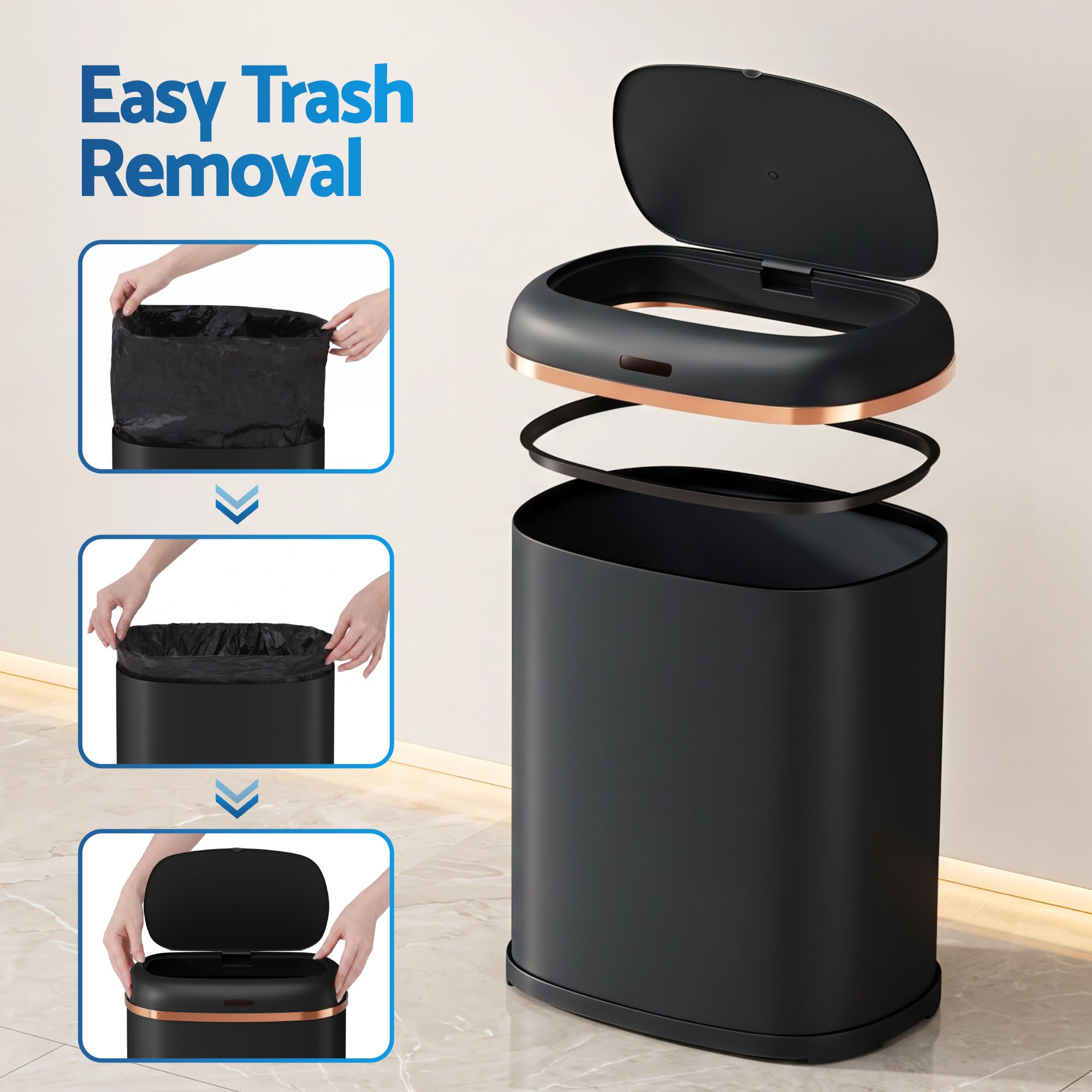Devanti 38L Motion Sensor Bin Rubbish Automatic Black — image 6