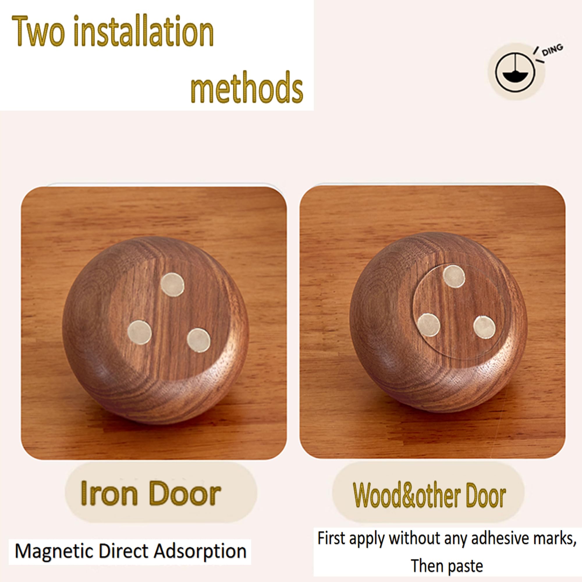 1 Piece Vintage Wooden Door Bell with Copper Chime and Magnetic Mount for Entryways and Bedrooms, Walnut Round Design — image 5