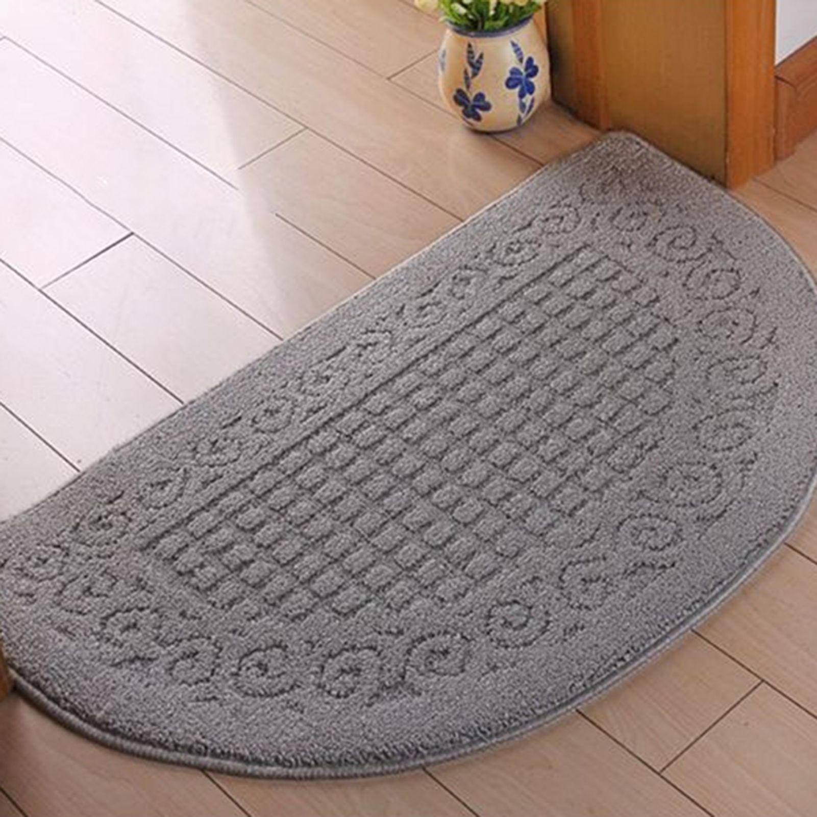 1pcs Doormat Semi-Circle Shape Anti-slip Absorbs Moisture And Dirt Wear-resistant Indoor Entrance Door Mat Living Room Kitchen Bathroom Entryway Carpet Grey
