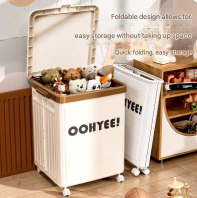 White Large Foldable Storage Box with Lid and Wheels - Heavy Duty Collapsible Toy Organizer Bin โ image 2