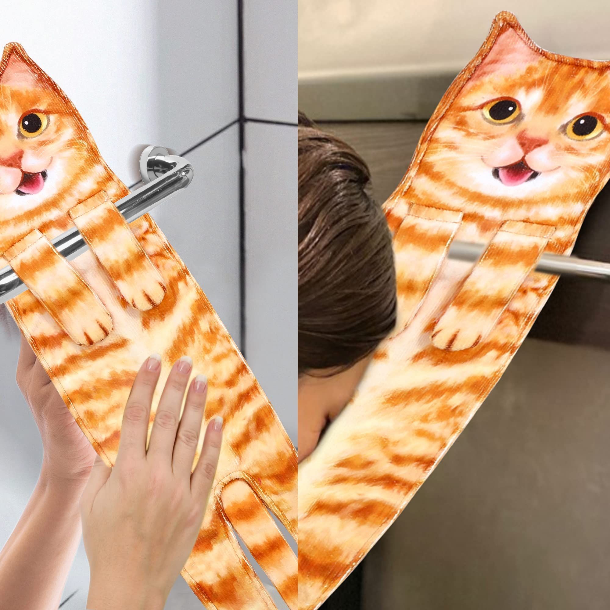 Cat Funny Hand Towels for Bathroom Kitchen - Cute Decorative Cat Decor Hanging Washcloths Face Towels Super Absorbent Soft — image 2