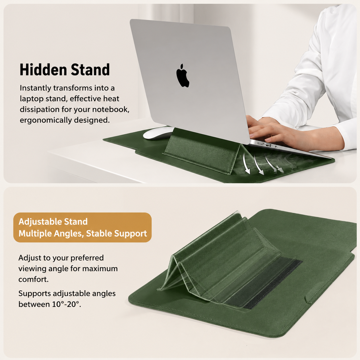 4 in 1 Grey Soft PU Leather Laptop Sleeve with Stand, Mouse Pad and Power Pouch - Lightweight Portable Case for 13.6/14.2 Inch Laptops — image 4