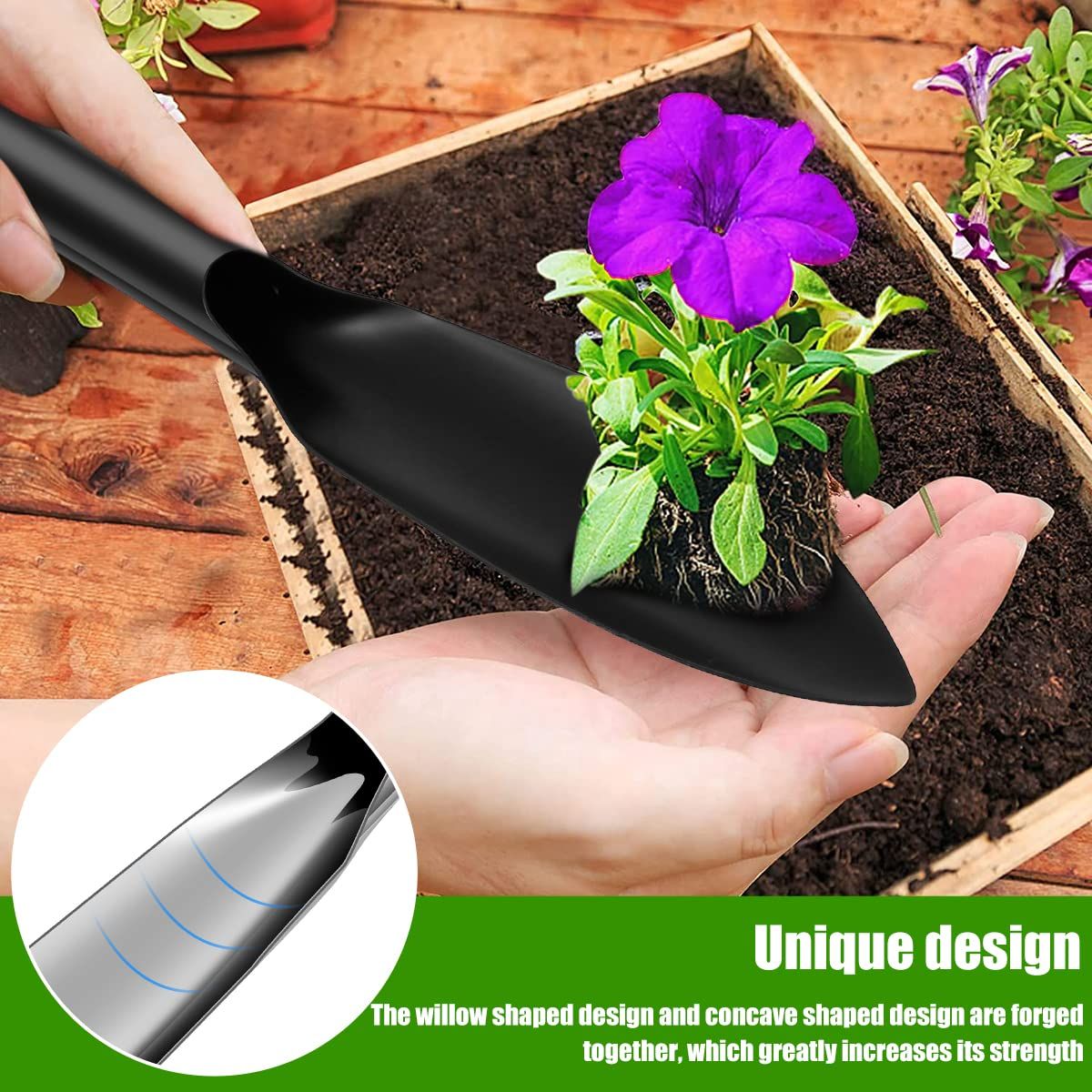 4Pcs Gardening Shovels Set Heavy-Duty Transplanter Trowel Pointed and Flat Gardening Shovels Portable Gardening Soil Scoop โ image 4