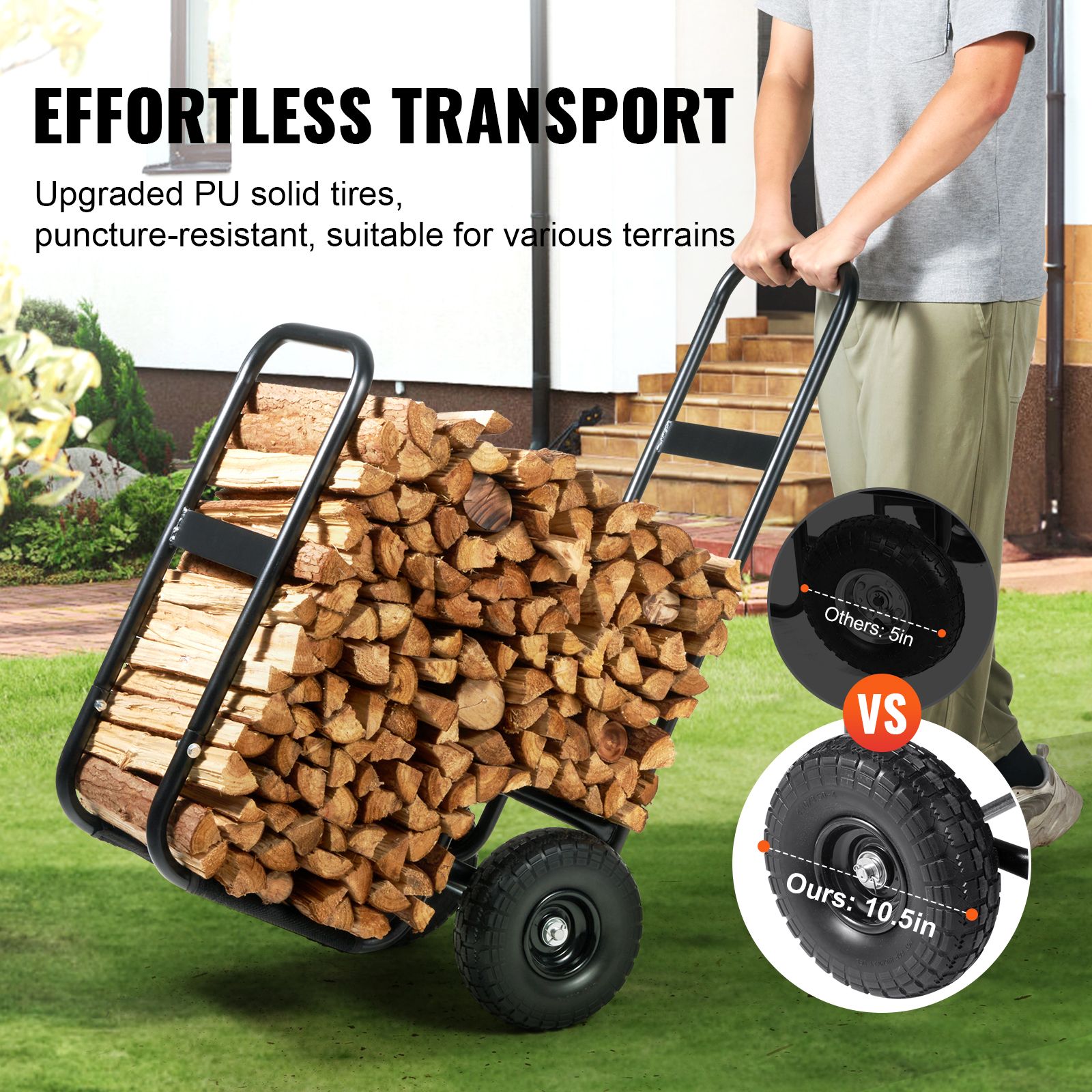Firewood Log Cart Wood Mover Hauler 250 lbs Capacity on PU Wheels Dolly โ image 5