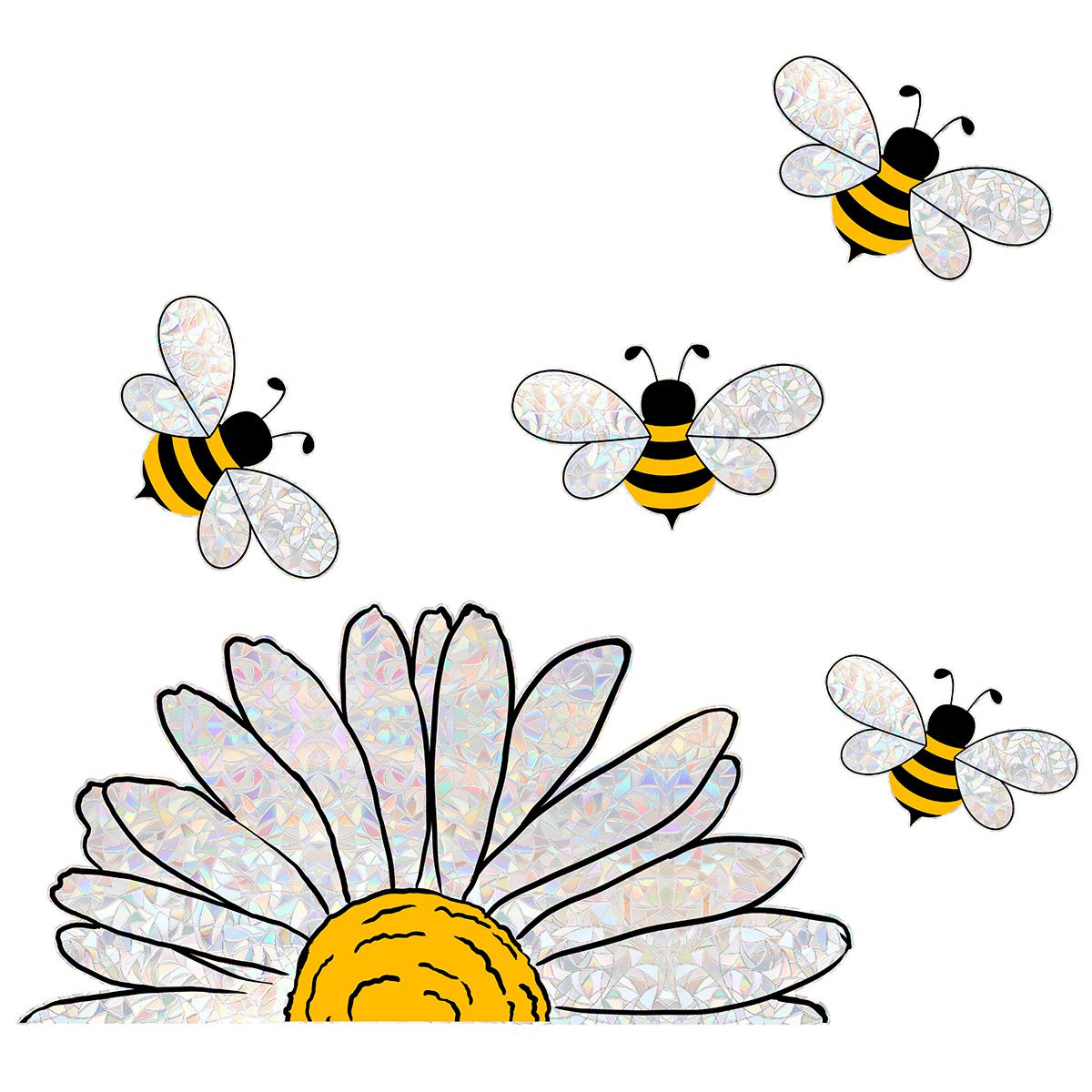 Sunflower and Bee Window Clings - Anti-Collision Window Sticker, Window Decals for Bird Strikes, Non Adhesive Prismatic