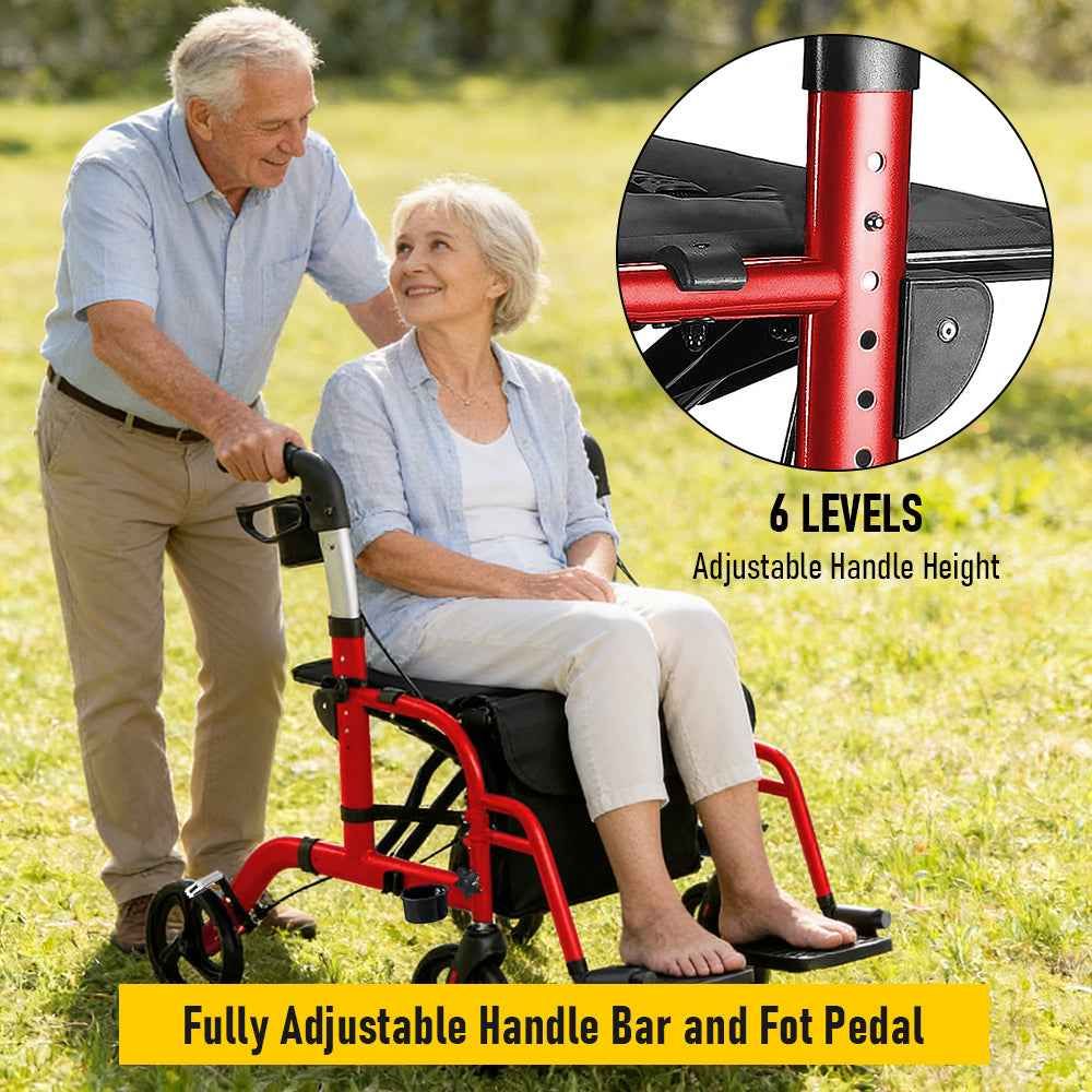 2-in-1 Foldable Aluminium Rollator Walker with Seat, Adjustable Handles, 8" All-Terrain Wheels, Detachable Storage Bag, 136kg Capacity, Lightweight Walking โ image 4