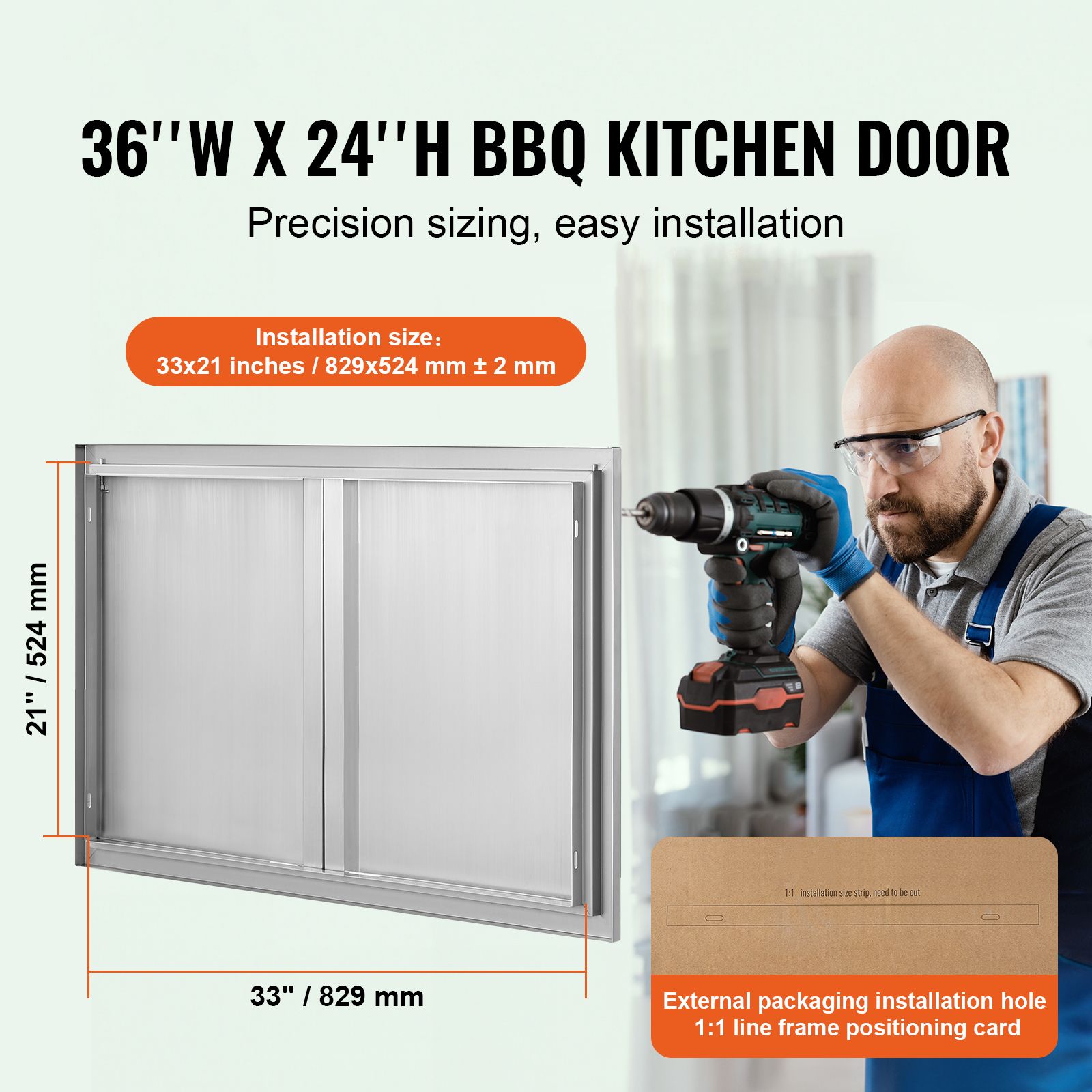 BBQ Access Door, 914 × 610 mm Double Outdoor Kitchen Door, Stainless Steel Flush Mount Door, Wall Vertical Door with Recessed Handles, for BBQ Island, Grilling — image 2