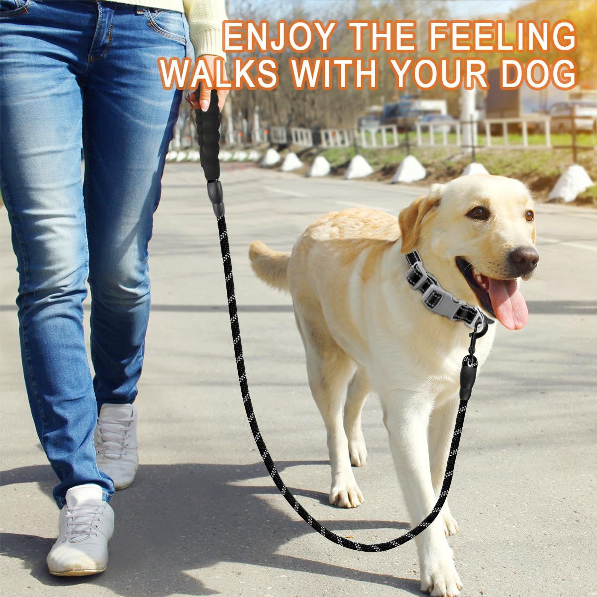 Dog Leashes for Large Dogs Heavy Duty Dog Leash 2 Pack 5 FT with Comfortable Padded Handle Highly Reflective Threads (Black) โ image 2