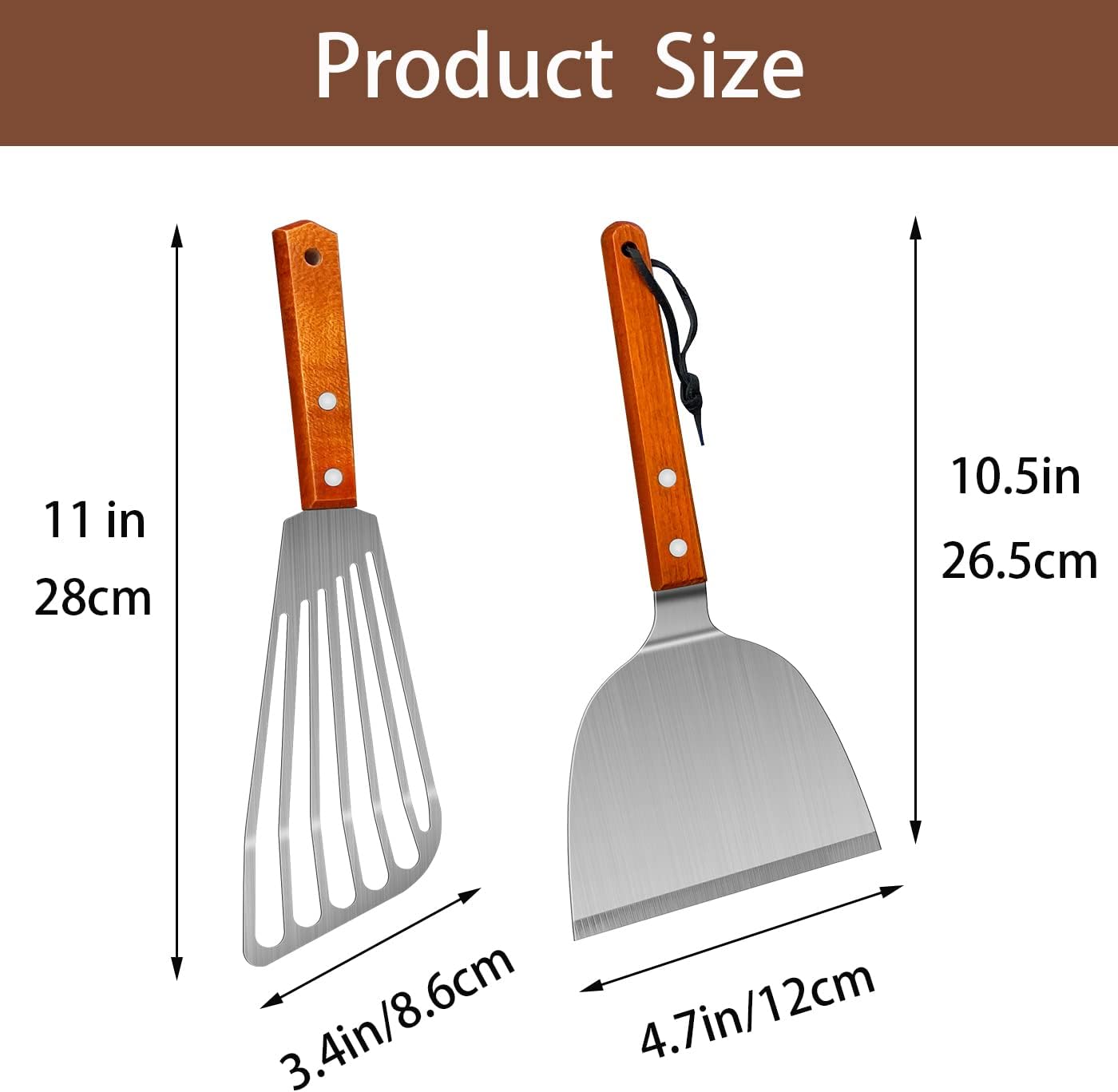 Spatula, Metal Spatulas Set, Stainless Steel Spatula, Fish Spatula Turner Cooking BBQ Grill Griddle Spatula, Metal Spatula for Cast Iron Skillet, Small Wide — image 6