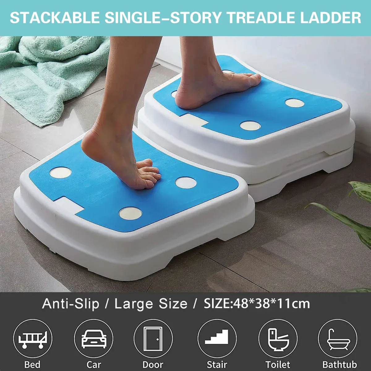 Stackable Bathroom Footstool Shower Seat Anti-Slip Durable Safe — image 6