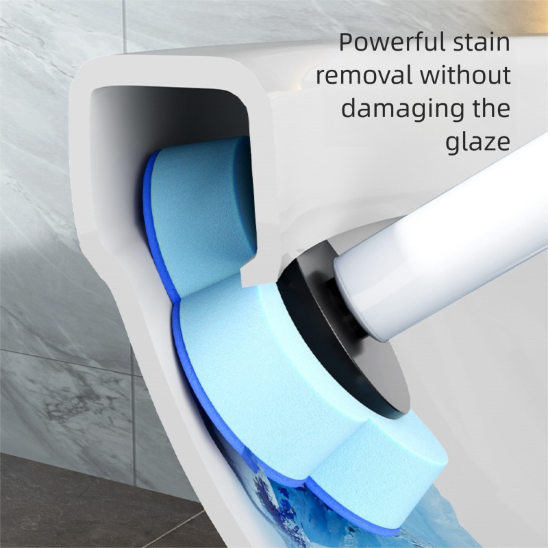 White Disposable Toilet Brush Set with Built-in Cleaner – Wall-Mountable, No-Drill Bathroom Cleaning Kit with Replaceable Heads(5 ocean-cleaning cotton pads) — image 5
