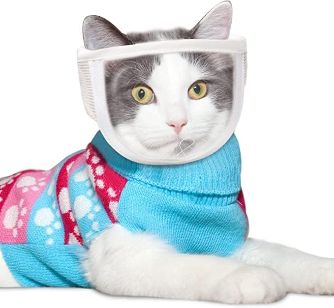 Cat Face Guard - Transparent Cat Grooming Muzzle with A Blowhole - Cotton Pet Mouth Cover Protective Cover Adjustable for Nail Trimming Bathing Grooming Cat โ image 3