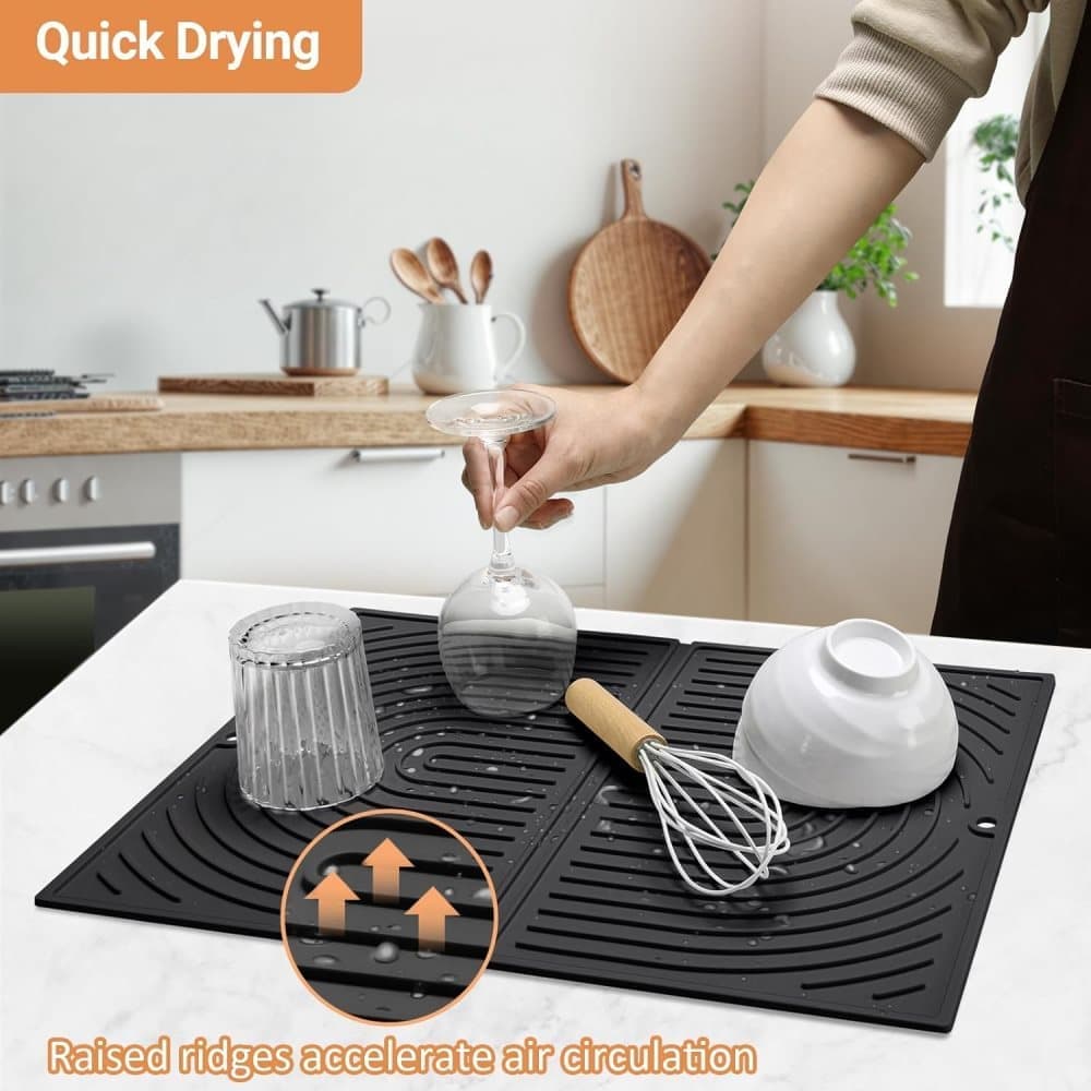 Non-Slip Silicone Kitchen Counter Mat, Foldable Water Drainage Wiping Mat, Grey, 43cm x 34cm — image 4