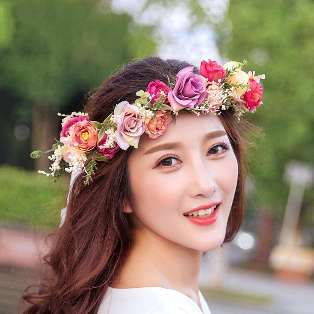 Wedding Flower Crown Girls Floral Headband Hair Wreath Garland Boho Halo Floral Headpiece Women Festival Party โ image 5