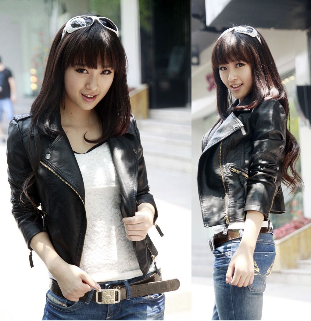 Women PU Leather Jacket Lapel Korean Style Black 4XL โ image 2