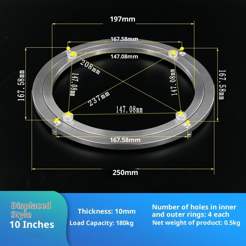 Aluminium Alloy Turntable Bearing, Heavy Duty Swivel Turntable Lazy Rotating Bearing Turntable Round Dining Table Smooth Swivel Plate Hardware (250mm - 10inch) — image 3