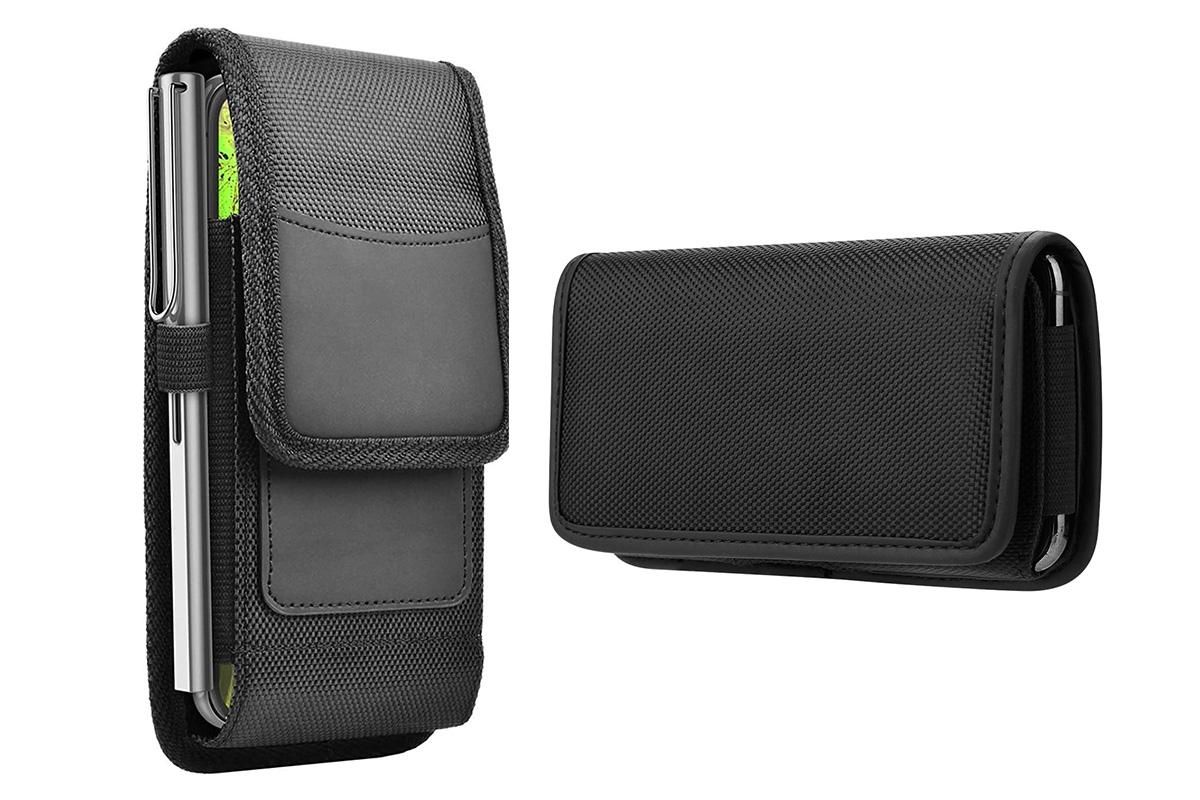 2Pcs Universal Black Oxford Cloth Phone Waist Pouch with Belt Clip and Card Holder Compatible with Most Smartphones - M