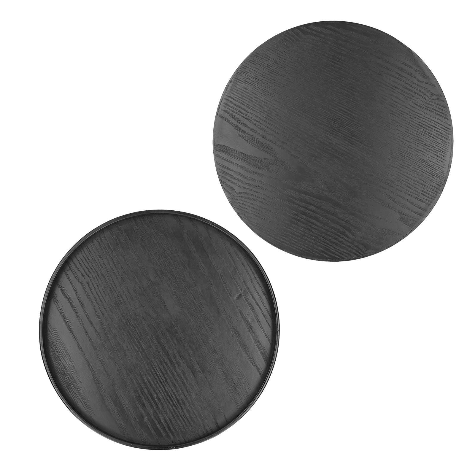 Round Wooden Food Fruit Serving Tray Service Plate for Home Kitchen Hotel Use Black27cm — image 2