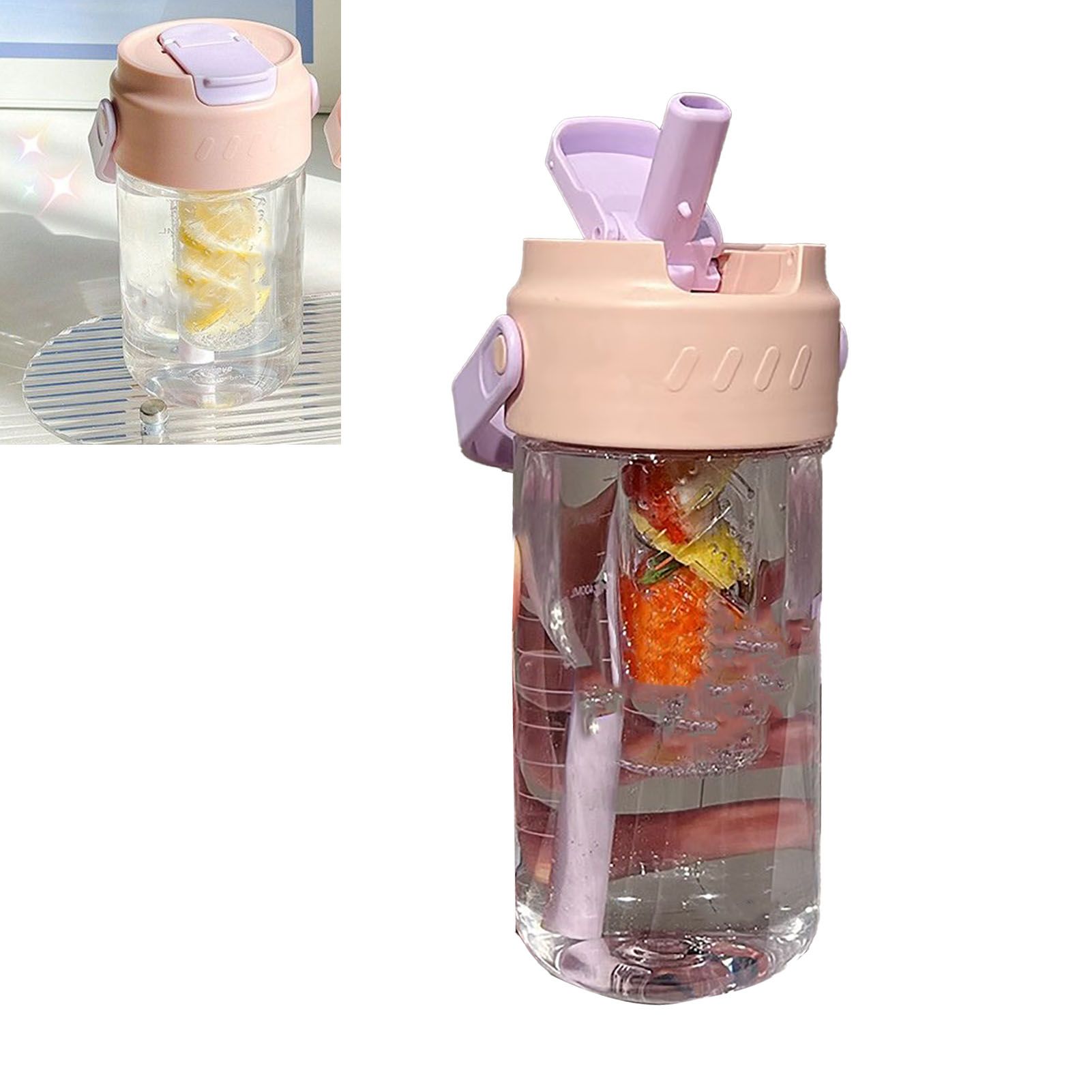 Straw Water Bottle Built in Tea Strainer with Handle PC 700ml Beautiful Cute Straw Bottle for Girls Women Pink — image 5