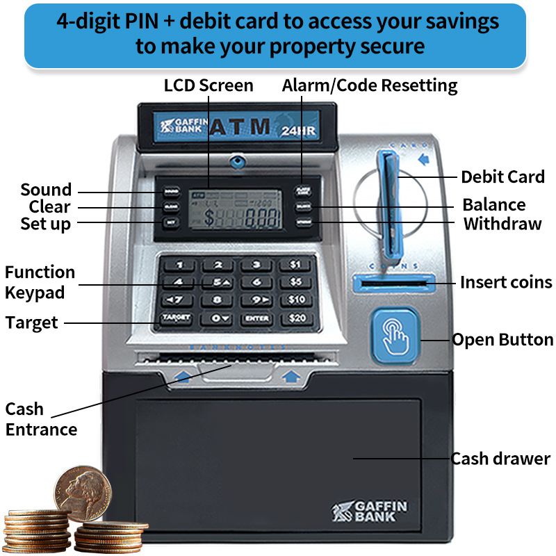 Kids ATM Savings Bank - Electronic Piggy Bank with Debit Card, PIN(Gold) — image 3