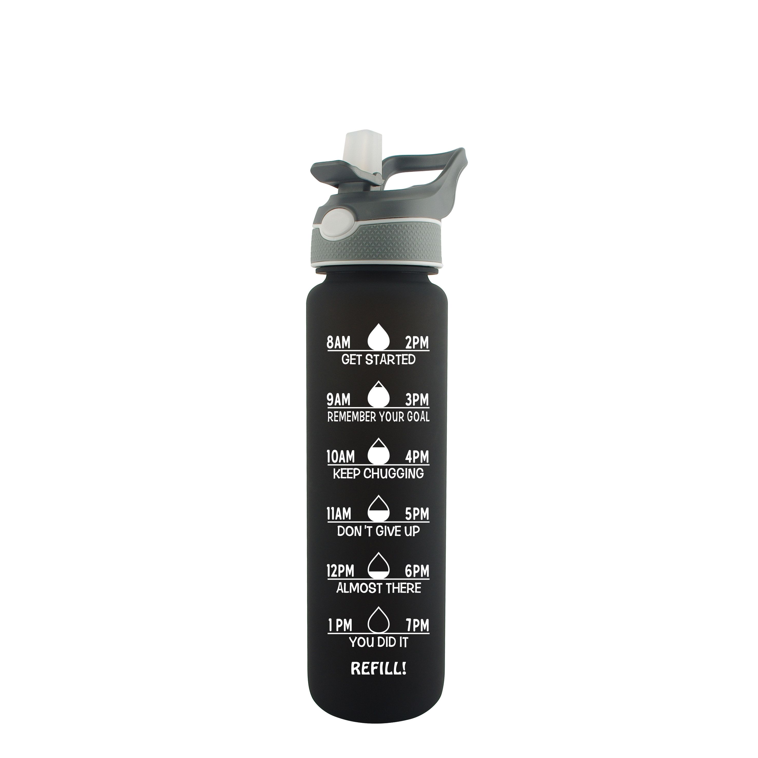 Trywise Water Bottle with Straw BPA Free Tritan Spray Function Matte Black, 1 L