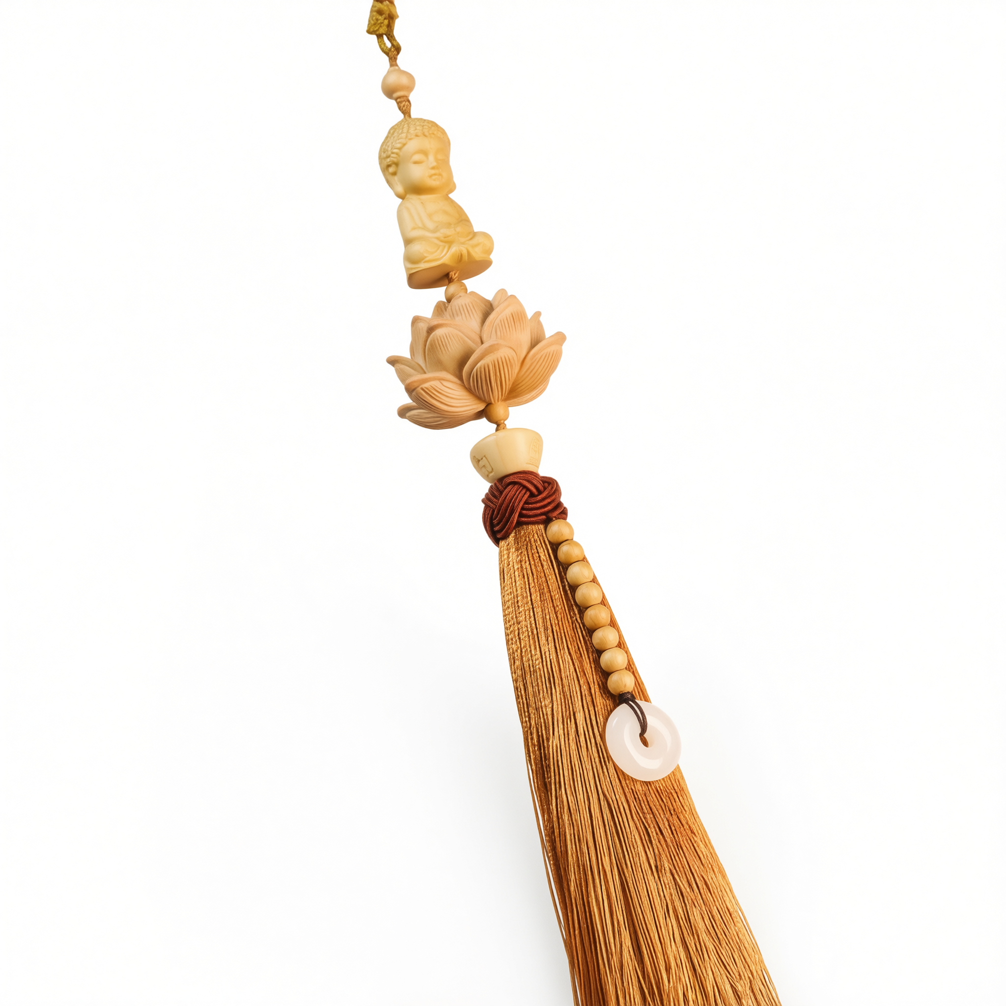 Tan hui Boxwood Lotus Car Hanging Ornament Little buddha [boxwood lotus] light coffee tassel style [car hanging + exquisite gift box] — image 2