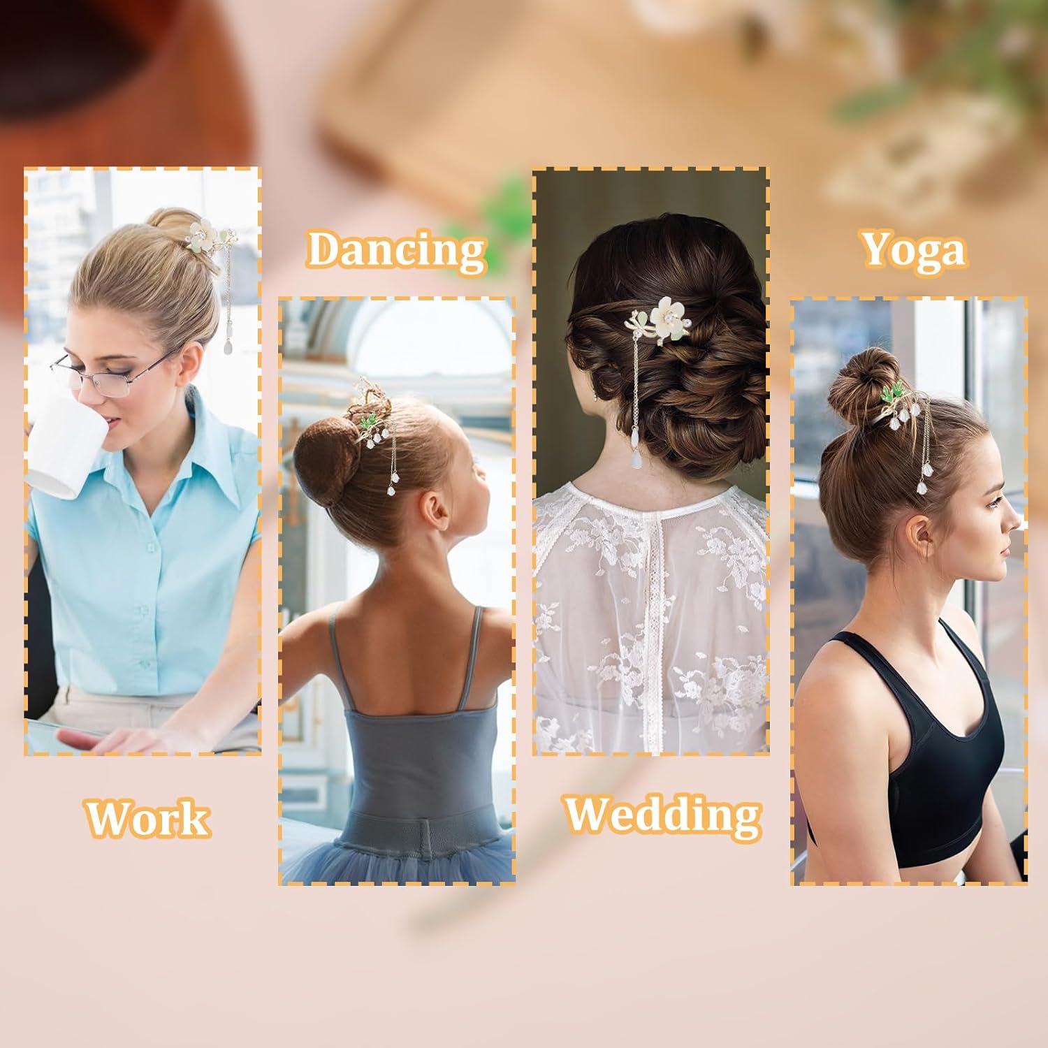 2PCS Chinese Hair Sticks,Lily of the Valley Hairpin Fringed Flowers Decor Hairstick for Women Headdress Fork for Women Hanfu Accessories — image 4