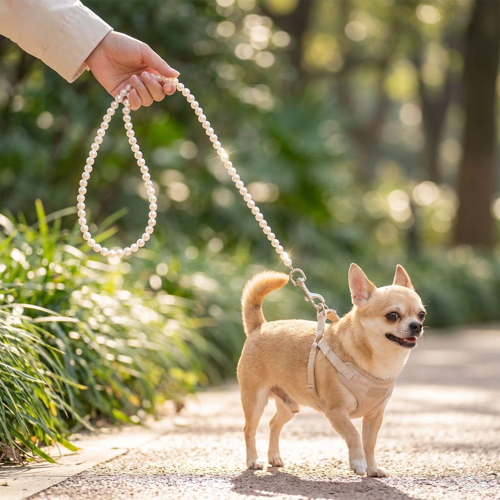 Platinum Pearl Beaded Dog Leash 120cm Platinum Pearl (120 cmx1.2) โ image 2