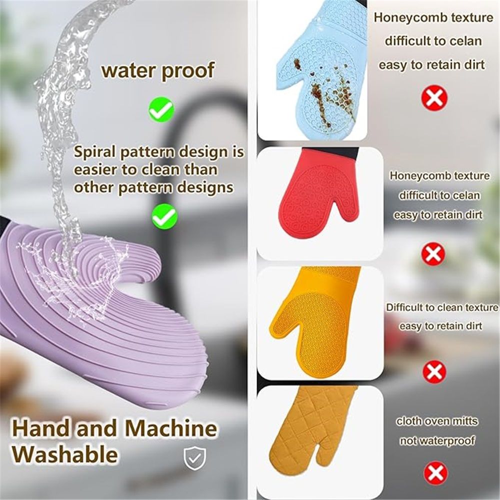 A pair of Silicone Oven Mitts- Extended Oven Mitts Heat Resistant, Oven Gloves with Soft Liner Good to Clean Flexible-Oven Mits Set for Cooking Baking Grilling โ image 3