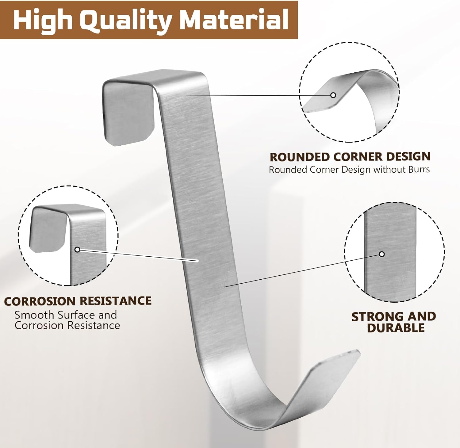 6 Pack Over The Cabinet Door Hooks Silver Towel Hook Over Bathroom Frameless Glass Door Office Kitchen Towel Coat J Hooks for Hanging — image 5