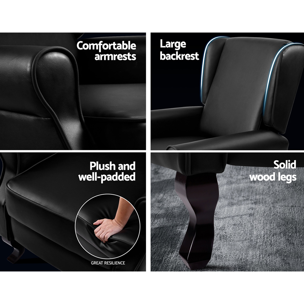 Artiss Recliner Armchair Black Faux Leather Domini — image 6