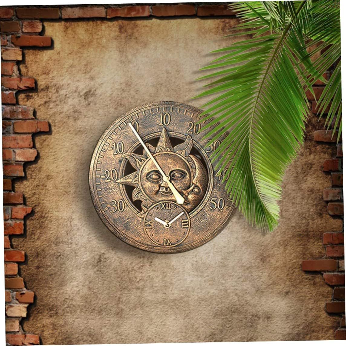 Garden Thermometer Clock Outdoor Vintage Wall Station Clock Decorative Retro Hanging Clock Sun Moon Pattern Waterproof — image 5