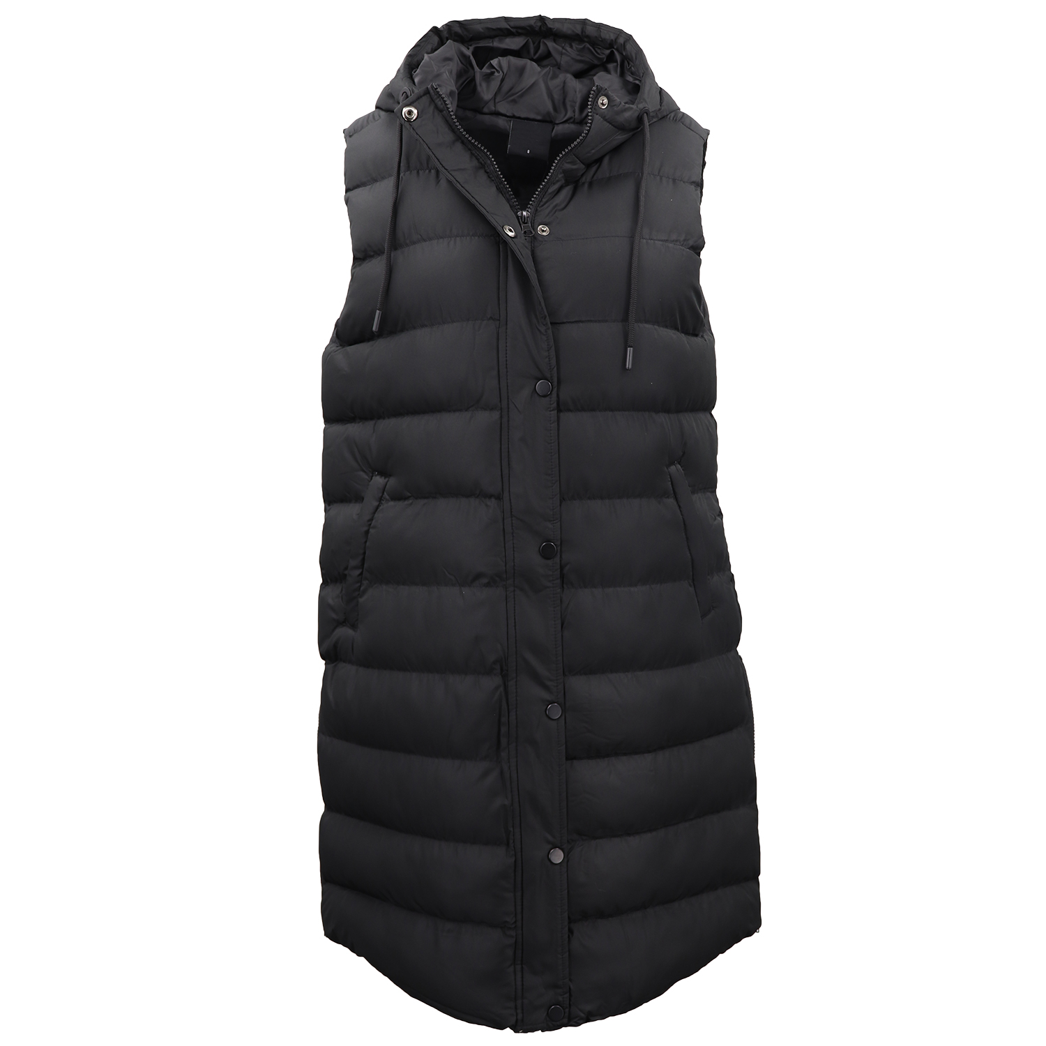 Women's Longline Padded Vest Hooded Jacket Puffer Puffy Quilted Zip Coat Gilet, Black, 16 โ image 2