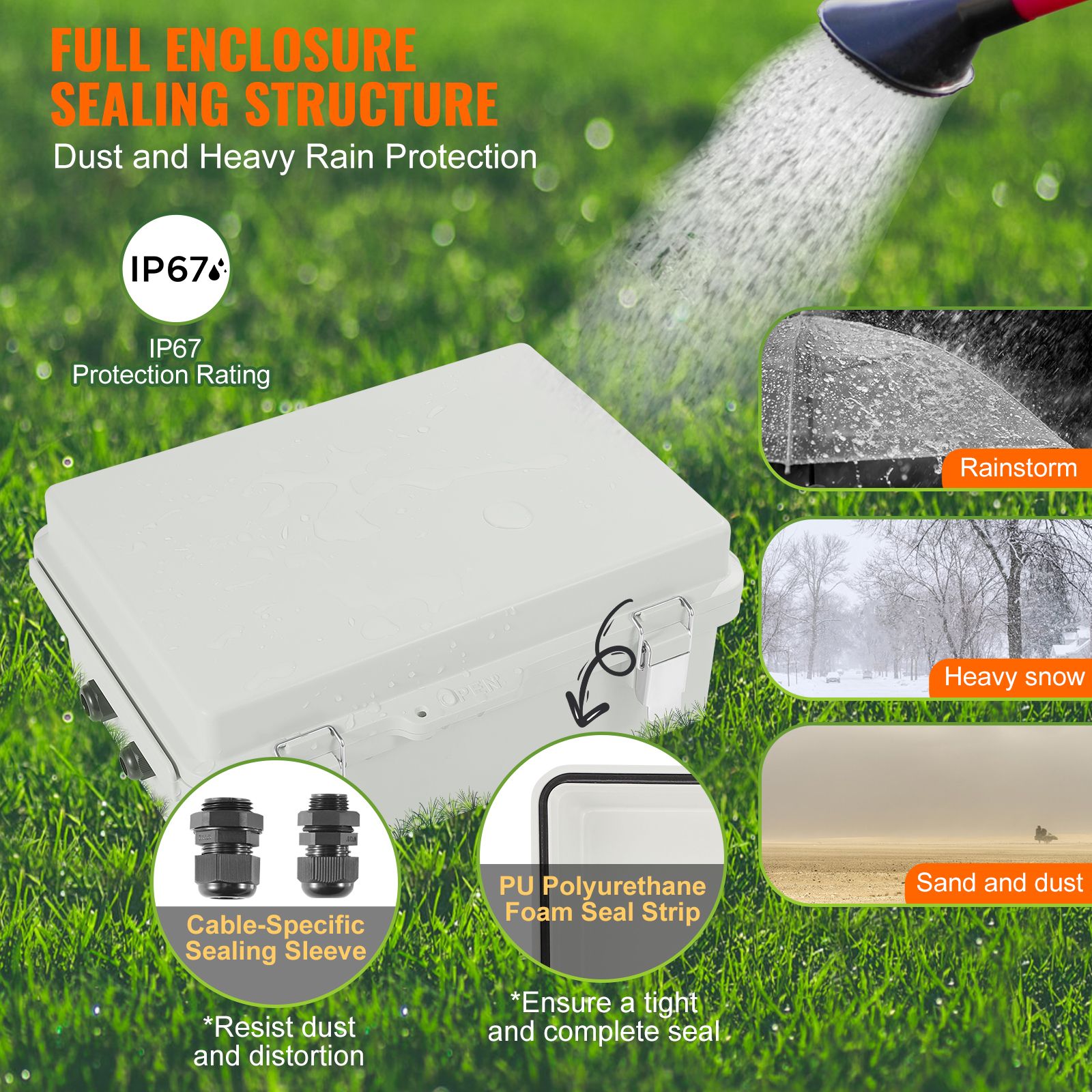 Outdoor Electrical Junction Box, 430 x 330 x 180 mm, ABS Plastic Electrical Enclosure Box with Hinged Cover Stainless Steel Latch, IP67 Dustproof Waterproof โ image 3