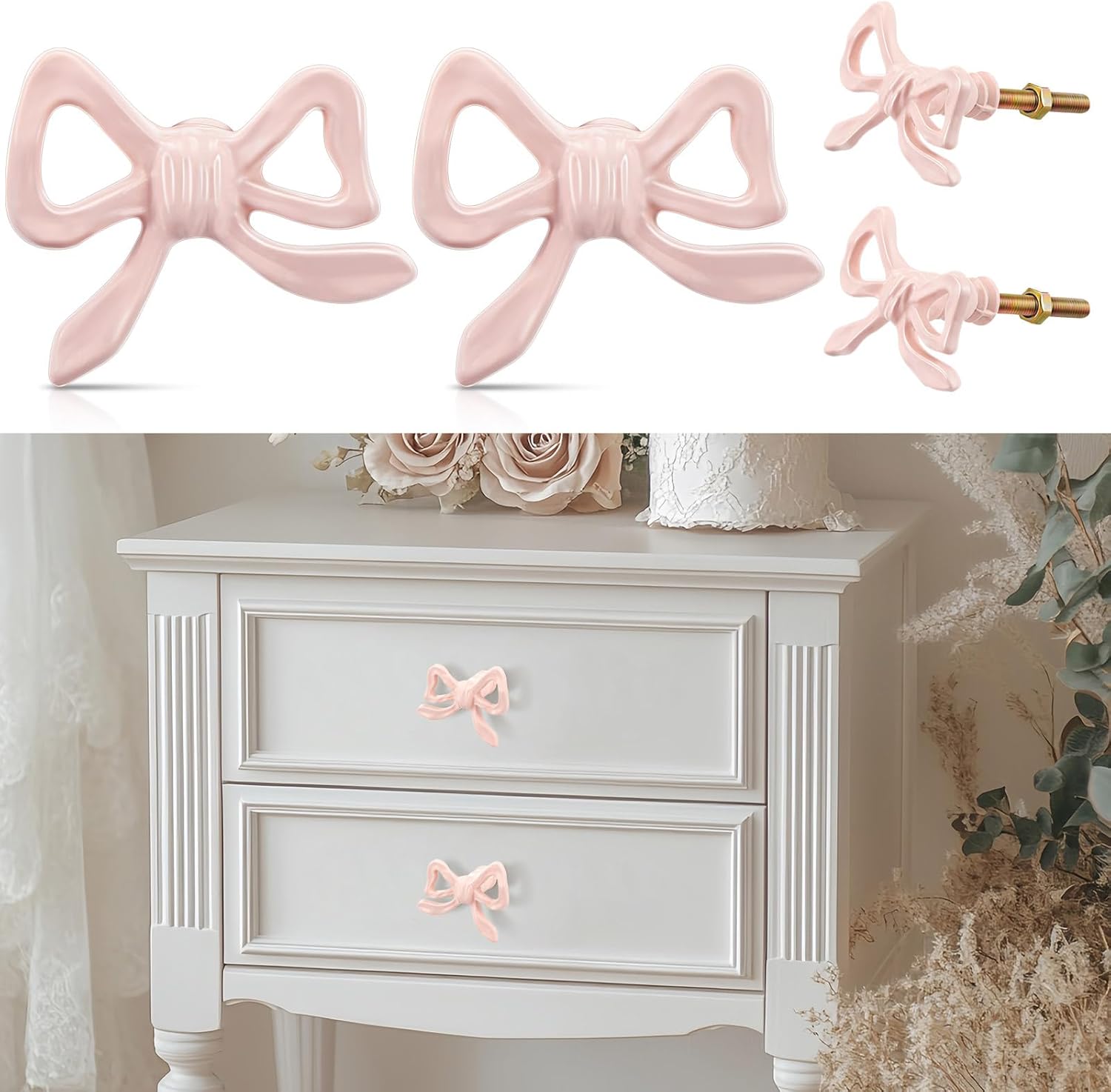 Kastdeurgreep - 2 pieces - Pink ribbon drawer knob - Dresser knob - Decorative handle - Vintage - Suitable for home - Bedroom - Hardware cabinet - Kitchen