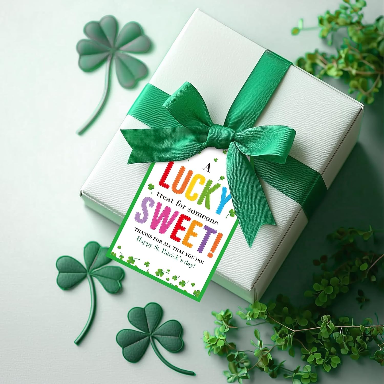 St. Patrick's Day Tags - 50Pcs Happy St. Patrick's Day Gift Tags with String Irish Shamrock Lucky Clover Hang Paper Tag Thanks for All You Do Tag A Lucky Treat — image 4