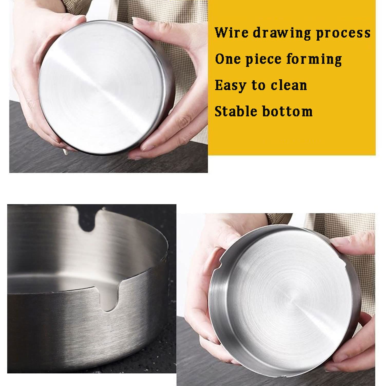 Pack of 2 Cigar Ashtray Tabletop Round Stainless Steel Ash Tray Suitable for Cigarette Ash Holder for Home — image 4