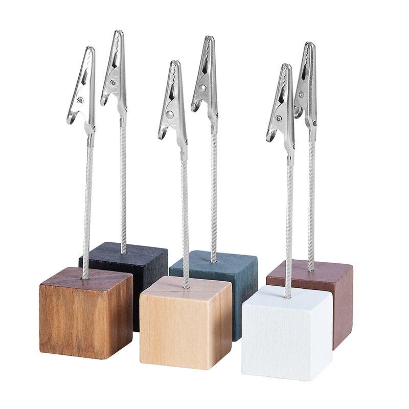 White 4 Pack Wooden Cube Memo Clips Photo Holders with Flexible Wire Alligator Clasp for Weddings Home and Office Desk Decor 11cm Height โ image 4