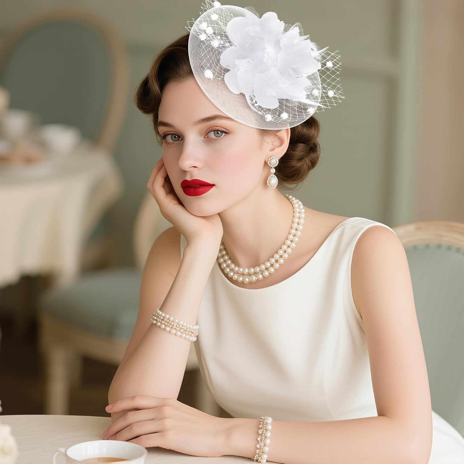 20s Fascinators Hat for Women Tea Party Headpiece Mesh Feathers Hair Clip for Bridal Wedding โ image 4
